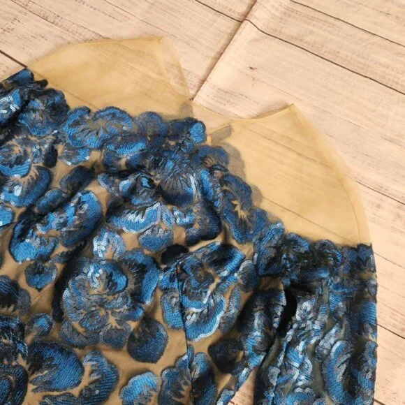 Tadashi Shoji Blue Lace Floral Mesh Sequin Cocktail Dress Womens 4 NWT - Picture 2 of 9
